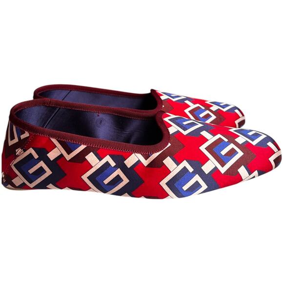 Gucci Red Satin Voyage Geometric G Print Slipper Shoes, US8 - Picture 1 of 16